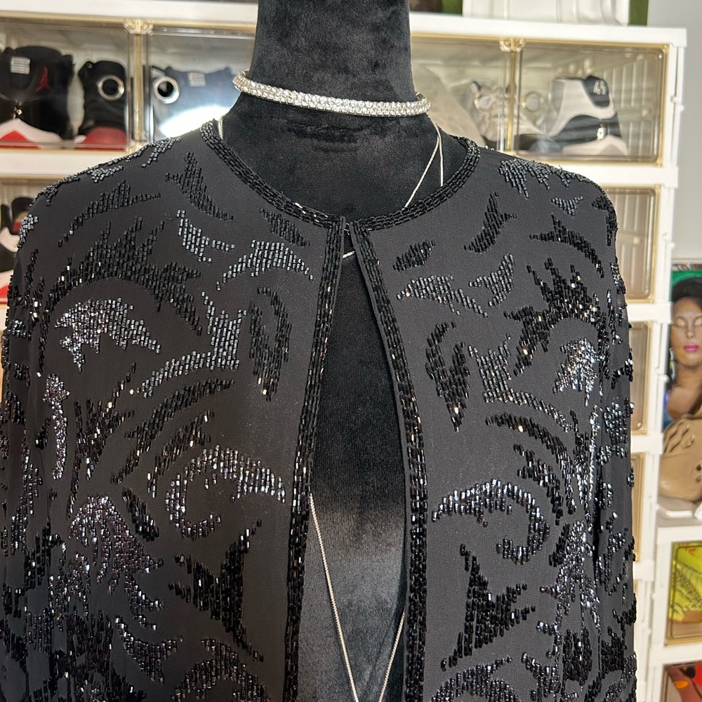 Doncaster‎ Silk Black Beaded vintage cardigan Jacket Size 14 - Picture 4 of 11